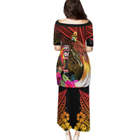 Papua New Guinea Bird-of-Paradise Family Matching Puletasi and Hawaiian Shirt Hibiscus and Kundu Drum Tribal Pattern LT03 - Polynesian Pride