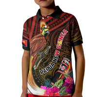 Papua New Guinea Bird-of-Paradise Kid Polo Shirt Hibiscus and Kundu Drum Tribal Pattern LT03 Kid Yellow - Polynesian Pride