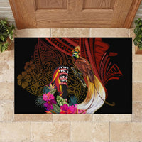 Papua New Guinea Bird-of-Paradise Rubber Doormat Hibiscus and Kundu Drum Tribal Pattern LT03 - Polynesian Pride