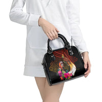 Papua New Guinea Bird-of-Paradise Shoulder Handbag Hibiscus and Kundu Drum Tribal Pattern LT03 - Polynesian Pride