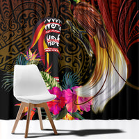 Papua New Guinea Bird-of-Paradise Window Curtain Hibiscus and Kundu Drum Tribal Pattern LT03 - Polynesian Pride