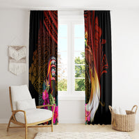 Papua New Guinea Bird-of-Paradise Window Curtain Hibiscus and Kundu Drum Tribal Pattern LT03 - Polynesian Pride