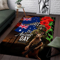 New Zealand and Australia ANZAC Day Area Rug National Flag mix Kiwi Bird and Kangaroo Soldier Style