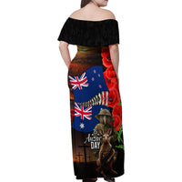 New Zealand and Australia ANZAC Day Family Matching Off Shoulder Maxi Dress and Hawaiian Shirt National Flag mix Kiwi Bird and Kangaroo Soldier Style LT03 - Polynesian Pride