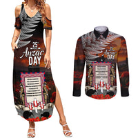 New Zealand ANZAC Day Couples Matching Summer Maxi Dress and Long Sleeve Button Shirt The Ode of Remembrance and Silver Fern LT03 Black - Polynesian Pride