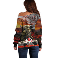 New Zealand ANZAC Day Off Shoulder Sweater The Ode of Remembrance and Silver Fern LT03 - Polynesian Pride