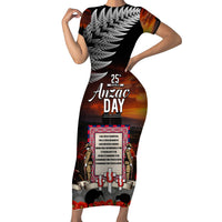 New Zealand ANZAC Day Short Sleeve Bodycon Dress The Ode of Remembrance and Silver Fern LT03 Long Dress Black - Polynesian Pride
