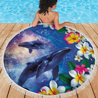 Hawaiian Lei Day Plumeria Humpback Whales Beach Blanket Polynesian Art Vibrant Starry Nebula Style LT03 - Polynesian Pride
