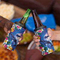 Hawaiian Lei Day Plumeria Humpback Whales 4 in 1 Can Cooler Tumbler Polynesian Art Vibrant Starry Nebula Style