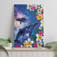 Hawaiian Lei Day Plumeria Humpback Whales Canvas Wall Art Polynesian Art Vibrant Starry Nebula Style LT03 - Polynesian Pride