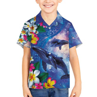 Hawaiian Lei Day Plumeria Humpback Whales Family Matching Tank Maxi Dress and Hawaiian Shirt Polynesian Art Vibrant Starry Nebula Style