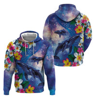 Hawaiian Lei Day Plumeria Humpback Whales Hoodie Polynesian Art Vibrant Starry Nebula Style