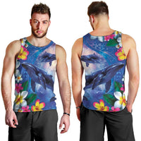 Hawaiian Lei Day Plumeria Humpback Whales Men Tank Top Polynesian Art Vibrant Starry Nebula Style LT03 - Polynesian Pride