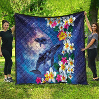 Hawaiian Lei Day Plumeria Humpback Whales Quilt Polynesian Art Vibrant Starry Nebula Style
