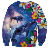 Hawaiian Lei Day Plumeria Humpback Whales Sweatshirt Polynesian Art Vibrant Starry Nebula Style LT03 - Polynesian Pride