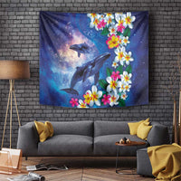 Hawaiian Lei Day Plumeria Humpback Whales Tapestry Polynesian Art Vibrant Starry Nebula Style