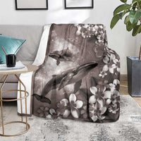 Hawaiian Lei Day Plumeria Humpback Whales Blanket Polynesian Art Vibrant Starry Nebula Grayscale Style LT03 - Polynesian Pride