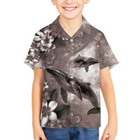 Hawaiian Lei Day Plumeria Humpback Whales Family Matching Short Sleeve Bodycon Dress and Hawaiian Shirt Polynesian Art Vibrant Starry Nebula Grayscale Style