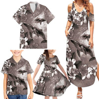 Hawaiian Lei Day Plumeria Humpback Whales Family Matching Summer Maxi Dress and Hawaiian Shirt Polynesian Art Vibrant Starry Nebula Grayscale Style