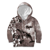 Hawaiian Lei Day Plumeria Humpback Whales Kid Hoodie Polynesian Art Vibrant Starry Nebula Grayscale Style