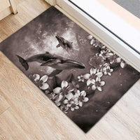 Hawaiian Lei Day Plumeria Humpback Whales Rubber Doormat Polynesian Art Vibrant Starry Nebula Grayscale Style LT03 - Polynesian Pride