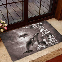 Hawaiian Lei Day Plumeria Humpback Whales Rubber Doormat Polynesian Art Vibrant Starry Nebula Grayscale Style LT03 - Polynesian Pride