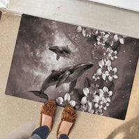 Hawaiian Lei Day Plumeria Humpback Whales Rubber Doormat Polynesian Art Vibrant Starry Nebula Grayscale Style LT03 - Polynesian Pride