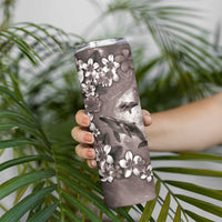 Hawaiian Lei Day Plumeria Humpback Whales Skinny Tumbler Polynesian Art Vibrant Starry Nebula Grayscale Style