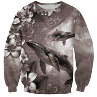 Hawaiian Lei Day Plumeria Humpback Whales Sweatshirt Polynesian Art Vibrant Starry Nebula Grayscale Style LT03 Unisex Art - Polynesian Pride