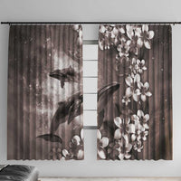 Hawaiian Lei Day Plumeria Humpback Whales Window Curtain Polynesian Art Vibrant Starry Nebula Grayscale Style LT03 With Hooks Art - Polynesian Pride