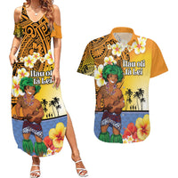 Happy Lei Day Couples Matching Summer Maxi Dress and Hawaiian Shirt Hula Male Dancer Polynesian Flower Kakau Pattern LT03 Yellow - Polynesian Pride