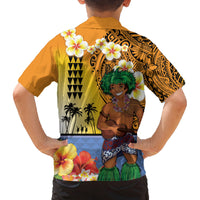 Happy Lei Day Family Matching Puletasi and Hawaiian Shirt Hula Male Dancer Polynesian Flower Kakau Pattern