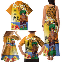 Happy Lei Day Family Matching Tank Maxi Dress and Hawaiian Shirt Hula Male Dancer Polynesian Flower Kakau Pattern
