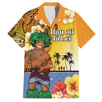 Happy Lei Day Hawaiian Shirt Hula Male Dancer Polynesian Flower Kakau Pattern LT03 Yellow - Polynesian Pride