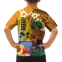Happy Lei Day Kid Hawaiian Shirt Hula Male Dancer Polynesian Flower Kakau Pattern