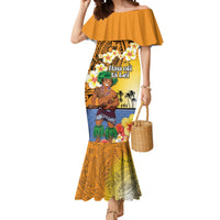 Happy Lei Day Mermaid Dress Hula Male Dancer Polynesian Flower Kakau Pattern LT03 Women Yellow - Polynesian Pride