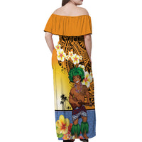 Happy Lei Day Off Shoulder Maxi Dress Hula Male Dancer Polynesian Flower Kakau Pattern LT03 - Polynesian Pride