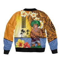 Happy Lei Day Sleeve Zip Bomber Jacket Hula Male Dancer Polynesian Flower Kakau Pattern LT03 - Polynesian Pride
