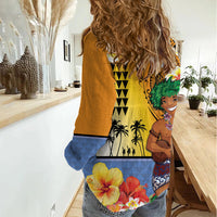 Happy Lei Day Women Casual Shirt Hula Male Dancer Polynesian Flower Kakau Pattern