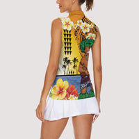 Happy Lei Day Women Sleeveless Polo Shirt Hula Male Dancer Polynesian Flower Kakau Pattern
