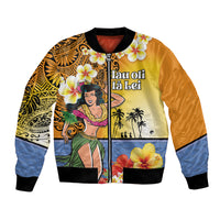 Happy Lei Day Bomber Jacket Hula Girl Polynesian Flower Kakau Pattern LT03 Unisex Yellow - Polynesian Pride