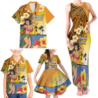 Happy Lei Day Family Matching Tank Maxi Dress and Hawaiian Shirt Hula Girl Polynesian Flower Kakau Pattern