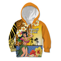 Happy Lei Day Kid Hoodie Hula Girl Polynesian Flower Kakau Pattern