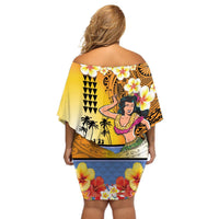 Happy Lei Day Off Shoulder Short Dress Hula Girl Polynesian Flower Kakau Pattern LT03 - Polynesian Pride