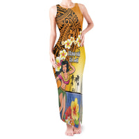 Happy Lei Day Tank Maxi Dress Hula Girl Polynesian Flower Kakau Pattern LT03 Women Yellow - Polynesian Pride