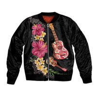 Ukulele mix Polynesian Flower Bomber Jacket Hawaiian Tribal Pattern LT03 Unisex Black - Polynesian Pride