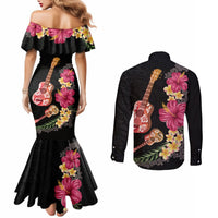 Ukulele mix Polynesian Flower Couples Matching Mermaid Dress and Long Sleeve Button Shirt Hawaiian Tribal Pattern LT03 - Polynesian Pride