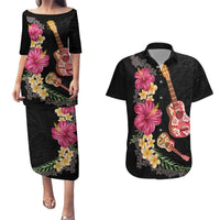 Ukulele mix Polynesian Flower Couples Matching Puletasi and Hawaiian Shirt Hawaiian Tribal Pattern LT03 Black - Polynesian Pride