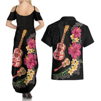Ukulele mix Polynesian Flower Couples Matching Summer Maxi Dress and Hawaiian Shirt Hawaiian Tribal Pattern LT03 - Polynesian Pride