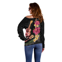 Ukulele mix Polynesian Flower Off Shoulder Sweater Hawaiian Tribal Pattern LT03 - Polynesian Pride